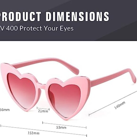 1 Pair Heart Sunglasses Vintage Retro Oversized Cat Eye Heart Shaped Sun Glasses - Picture 1 of 5